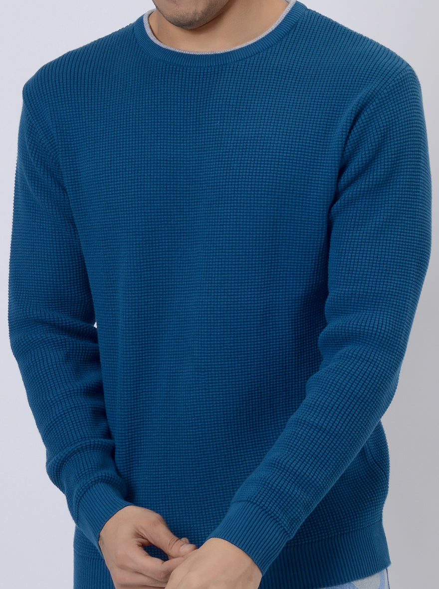 Navy Blue Solid Regular Fit Winter T-Shirt | JadeBlue