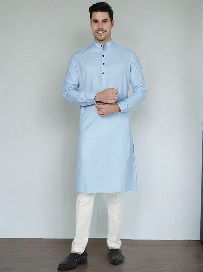 Sky Blue Solid Regular Fit Modi Kurta | JadeBlue