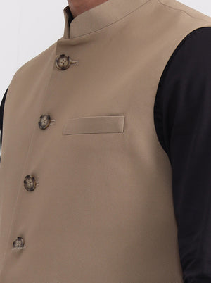 Khaki Solid Regular Fit Waistcoat  | Greenfibre