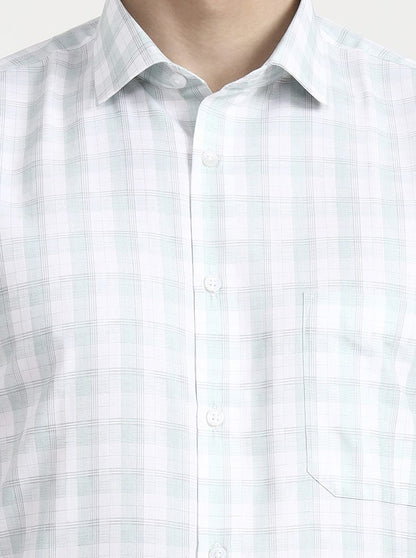White & Green Checked Regular Fit Formal Shirt | Greenfibre