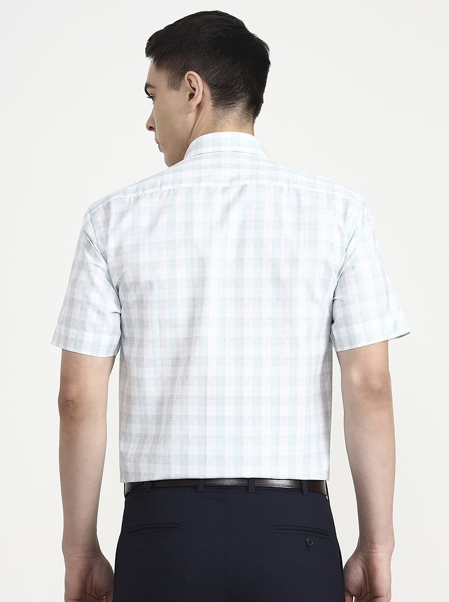 White & Green Checked Regular Fit Formal Shirt | Greenfibre