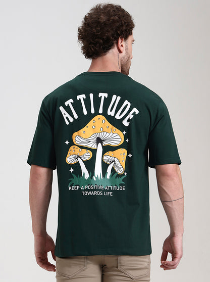 Bottle Green Printed Oversize Fit T-Shirt | Greenfibre