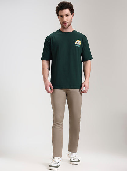 Bottle Green Printed Oversize Fit T-Shirt | Greenfibre