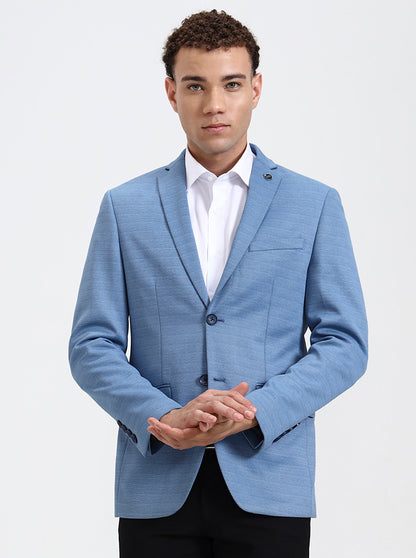 Blue Solid Regular Fit Blazer | JB Studio
