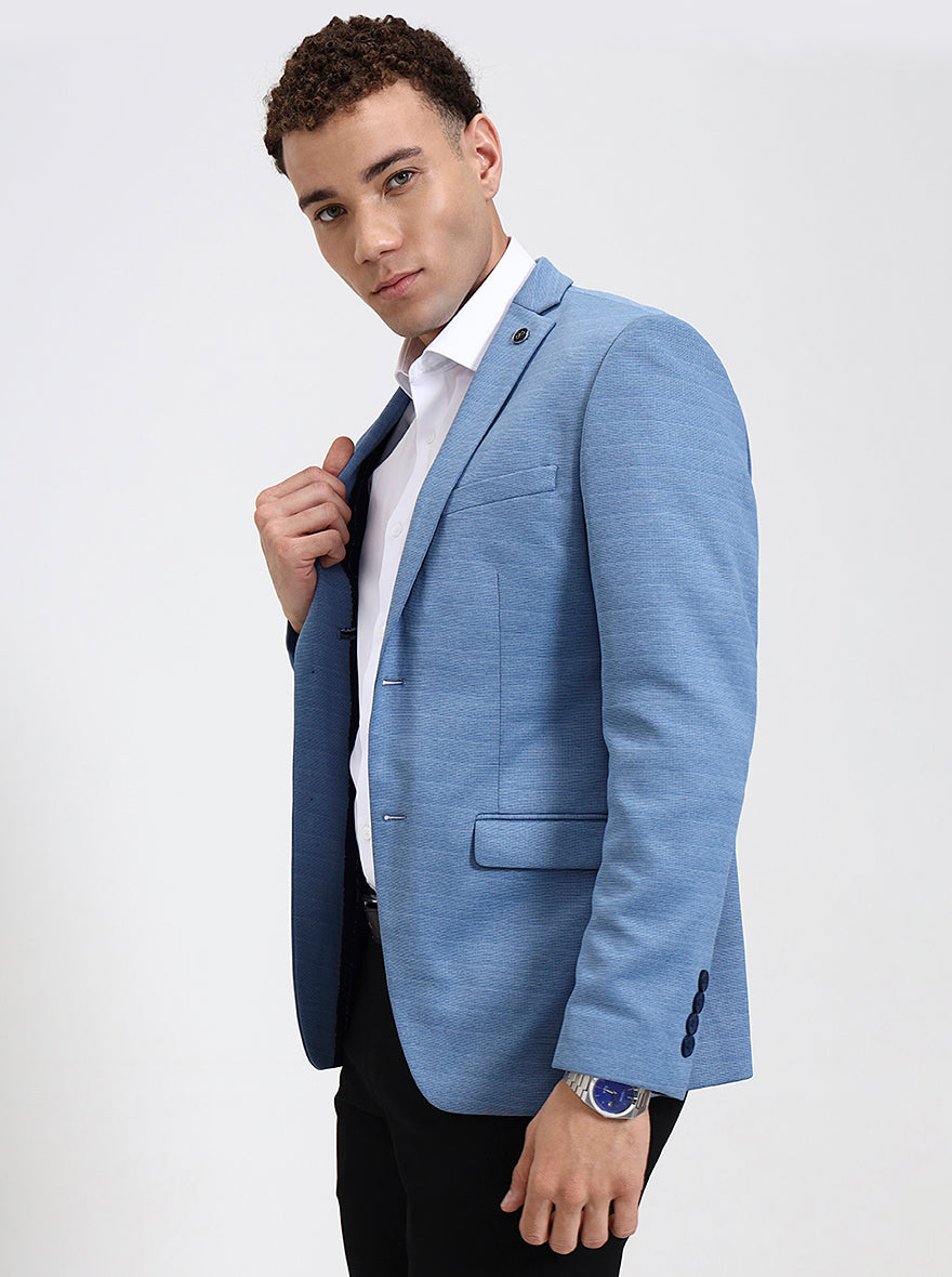 Blue Solid Regular Fit Blazer | JB Studio