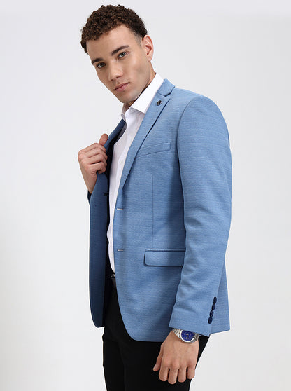 Blue Solid Regular Fit Blazer | JB Studio