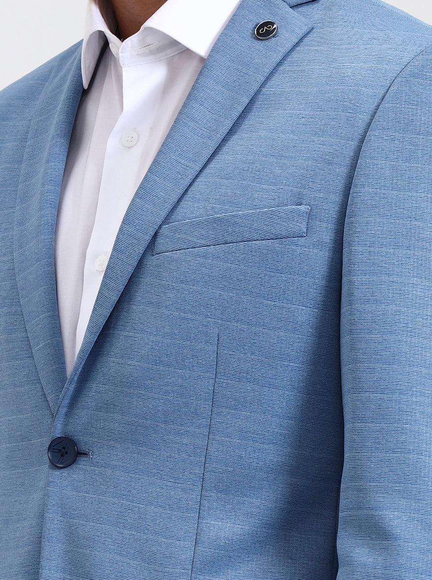 Blue Solid Regular Fit Blazer | JB Studio