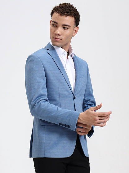 Blue Solid Regular Fit Blazer | JB Studio