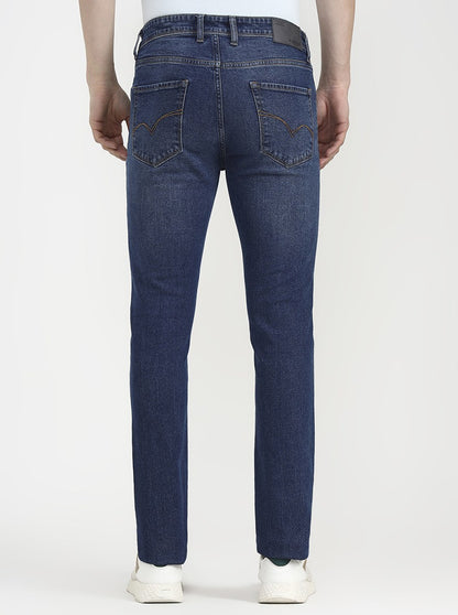 Mid Indigo Blue Solid Straight Fit Jeans | JadeBlue