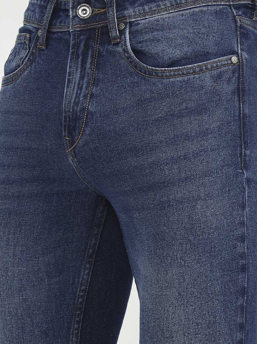 Mid Indigo Blue Solid Straight Fit Jeans | JadeBlue