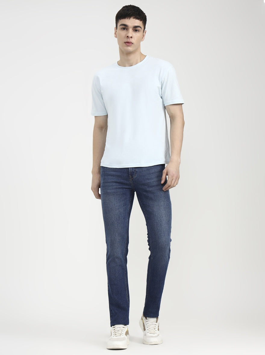 Mid Indigo Blue Solid Straight Fit Jeans | JadeBlue