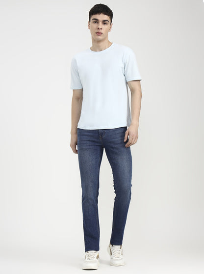 Mid Indigo Blue Solid Straight Fit Jeans | JadeBlue