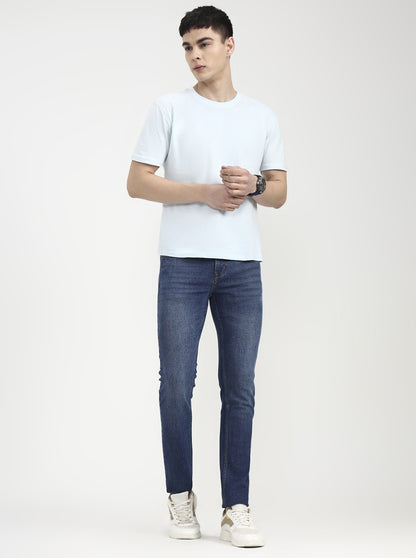 Mid Indigo Blue Solid Straight Fit Jeans | JadeBlue