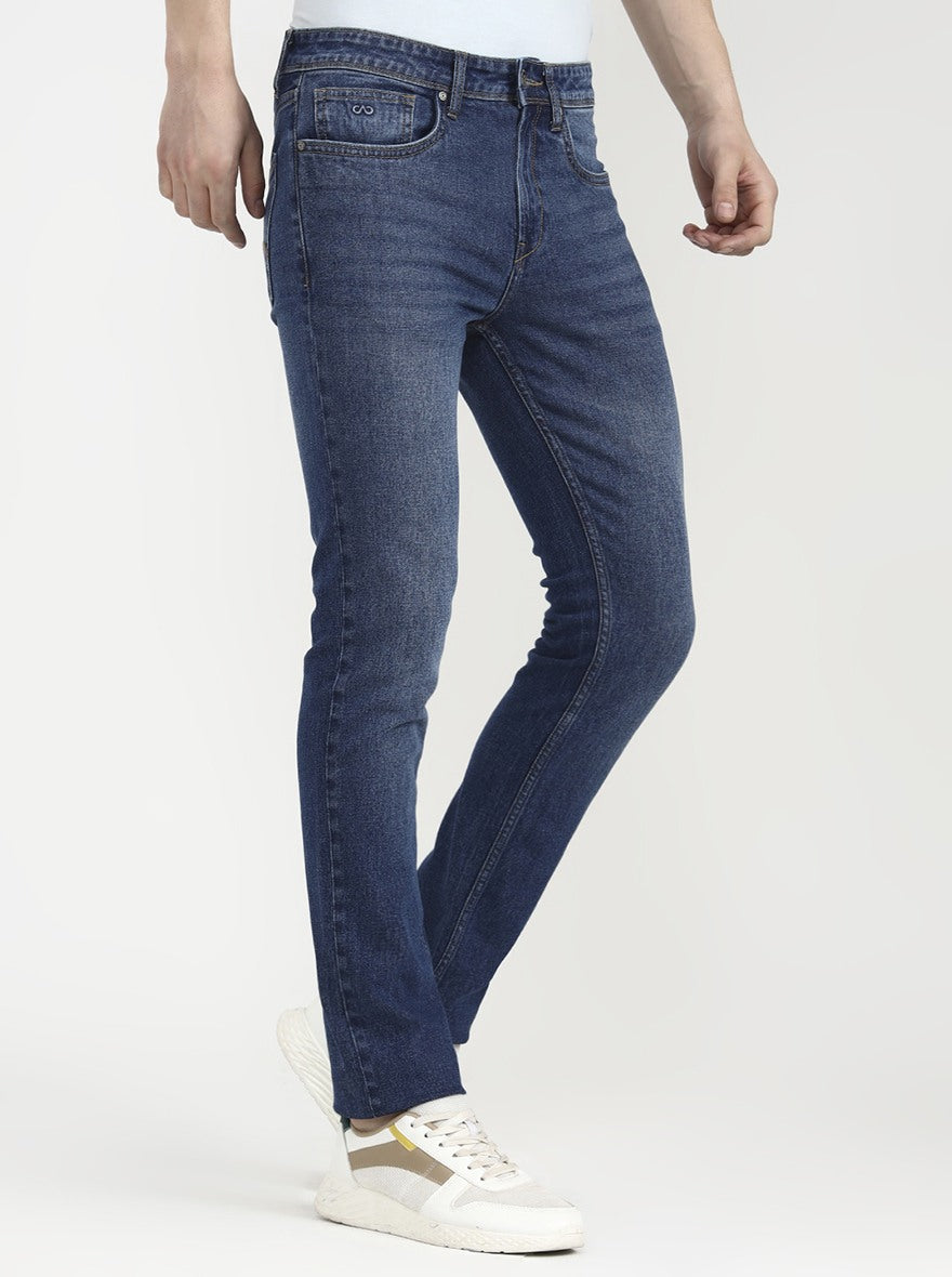 Mid Indigo Blue Solid Straight Fit Jeans | JadeBlue