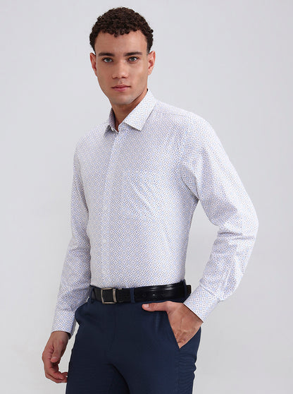 White & Blue Printed Regular Fit Formal Shirt | JadeBlue