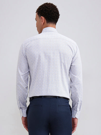White & Blue Printed Regular Fit Formal Shirt | JadeBlue