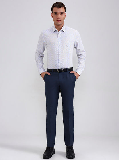 White & Blue Printed Regular Fit Formal Shirt | JadeBlue