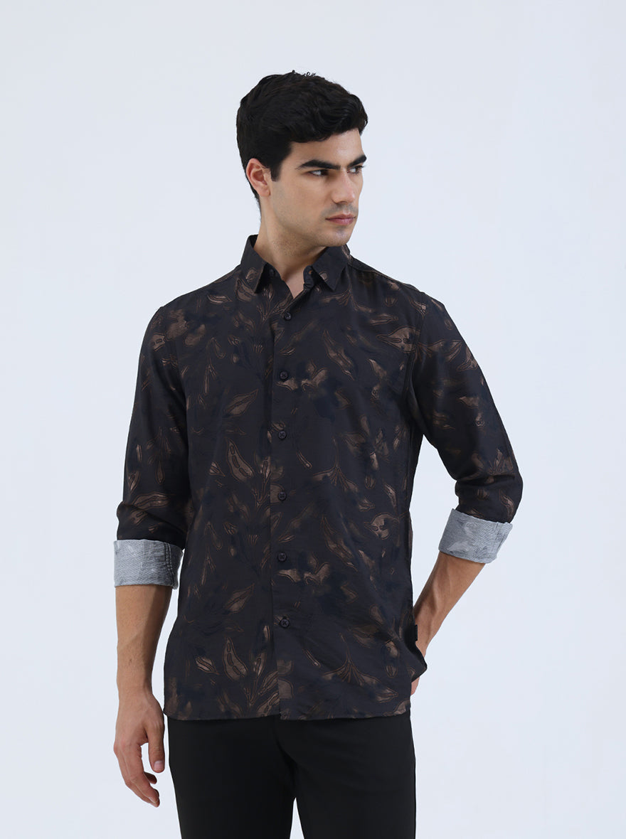 Brown Printed Slim Fit Casual Shirt | JadeBlue