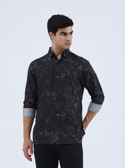 Brown Printed Slim Fit Casual Shirt | JadeBlue
