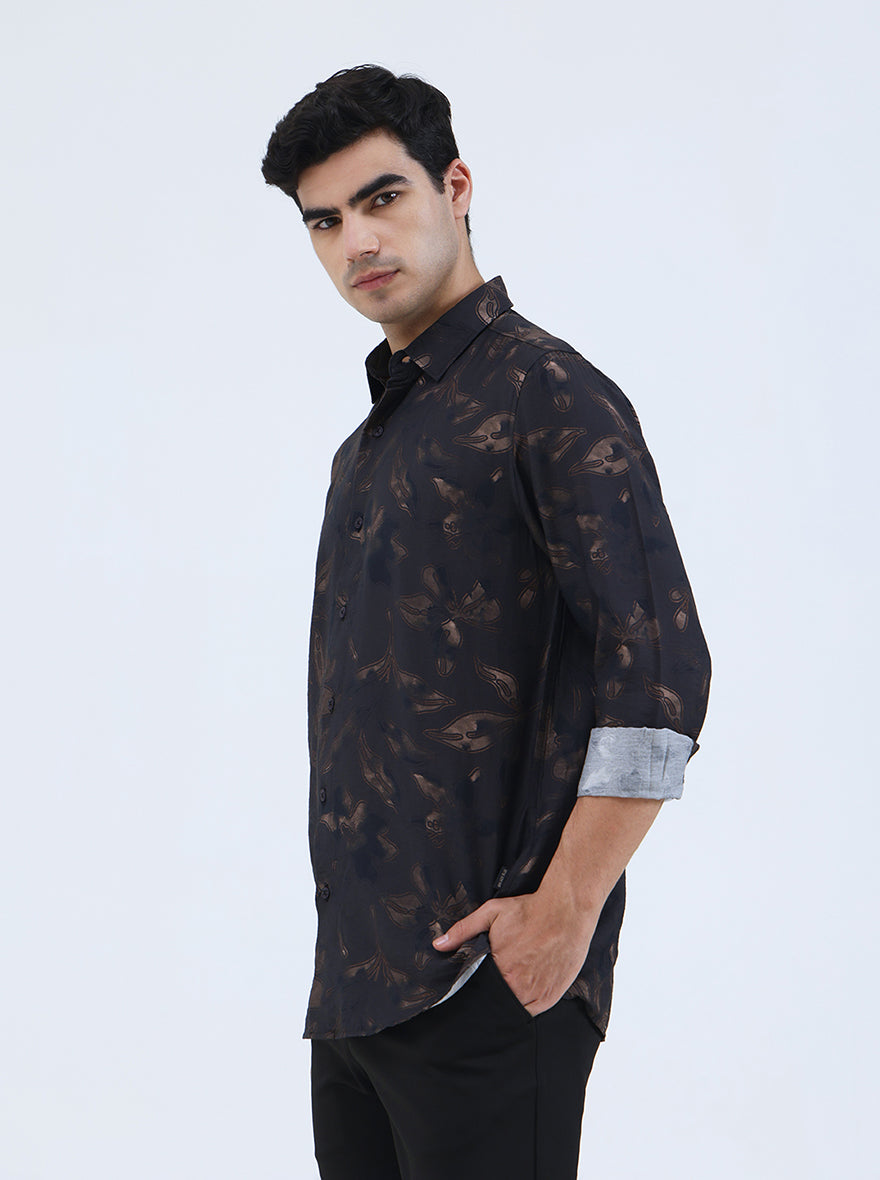 Brown Printed Slim Fit Casual Shirt | JadeBlue