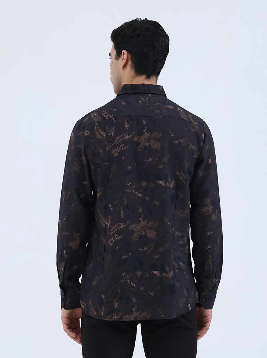 Brown Printed Slim Fit Casual Shirt | JadeBlue