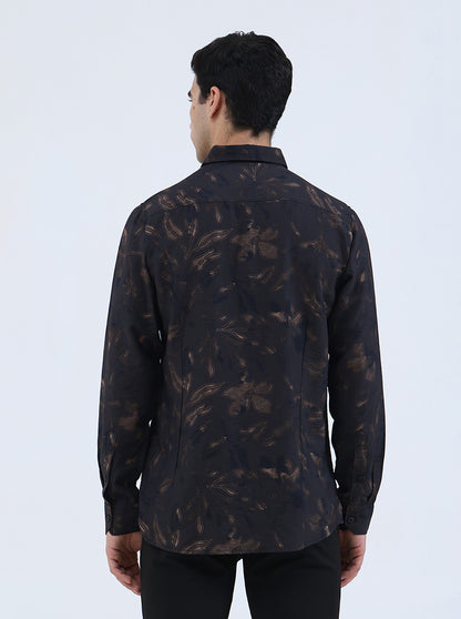 Brown Printed Slim Fit Casual Shirt | JadeBlue