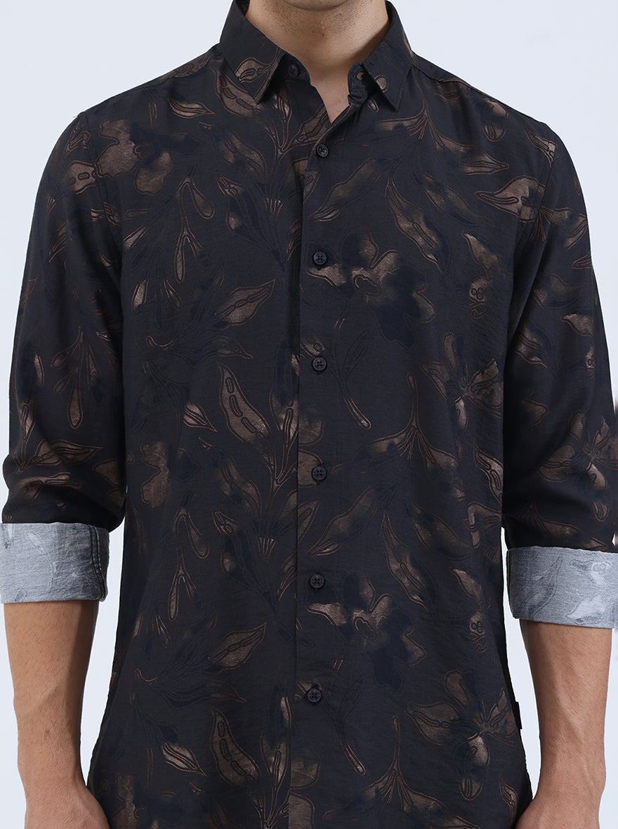 Brown Printed Slim Fit Casual Shirt | JadeBlue