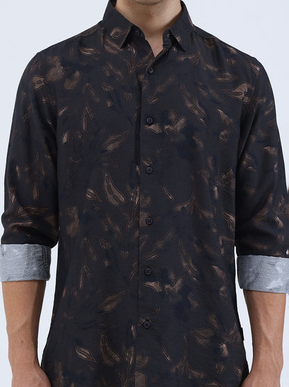 Brown Printed Slim Fit Casual Shirt | JadeBlue