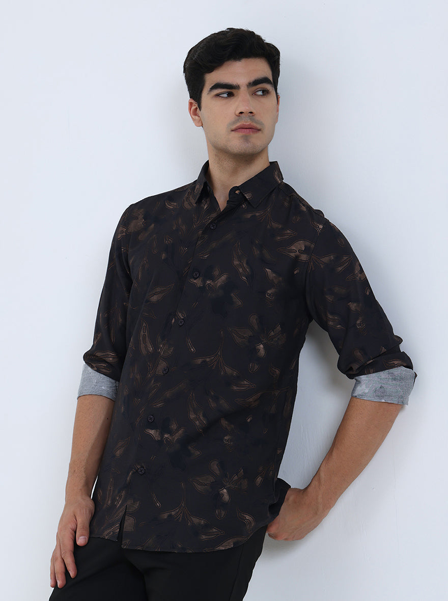 Brown Printed Slim Fit Casual Shirt | JadeBlue
