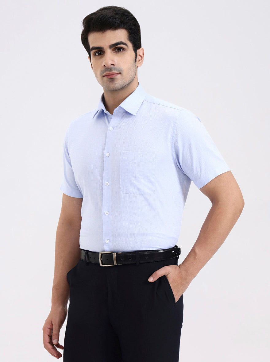 Blue Solid Regular Fit Formal Shirt | JadeBlue