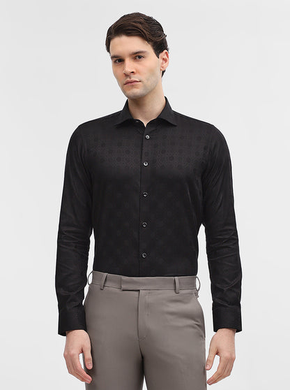 Black Jacquard Slim Fit Party Wear Shirt | Wyre