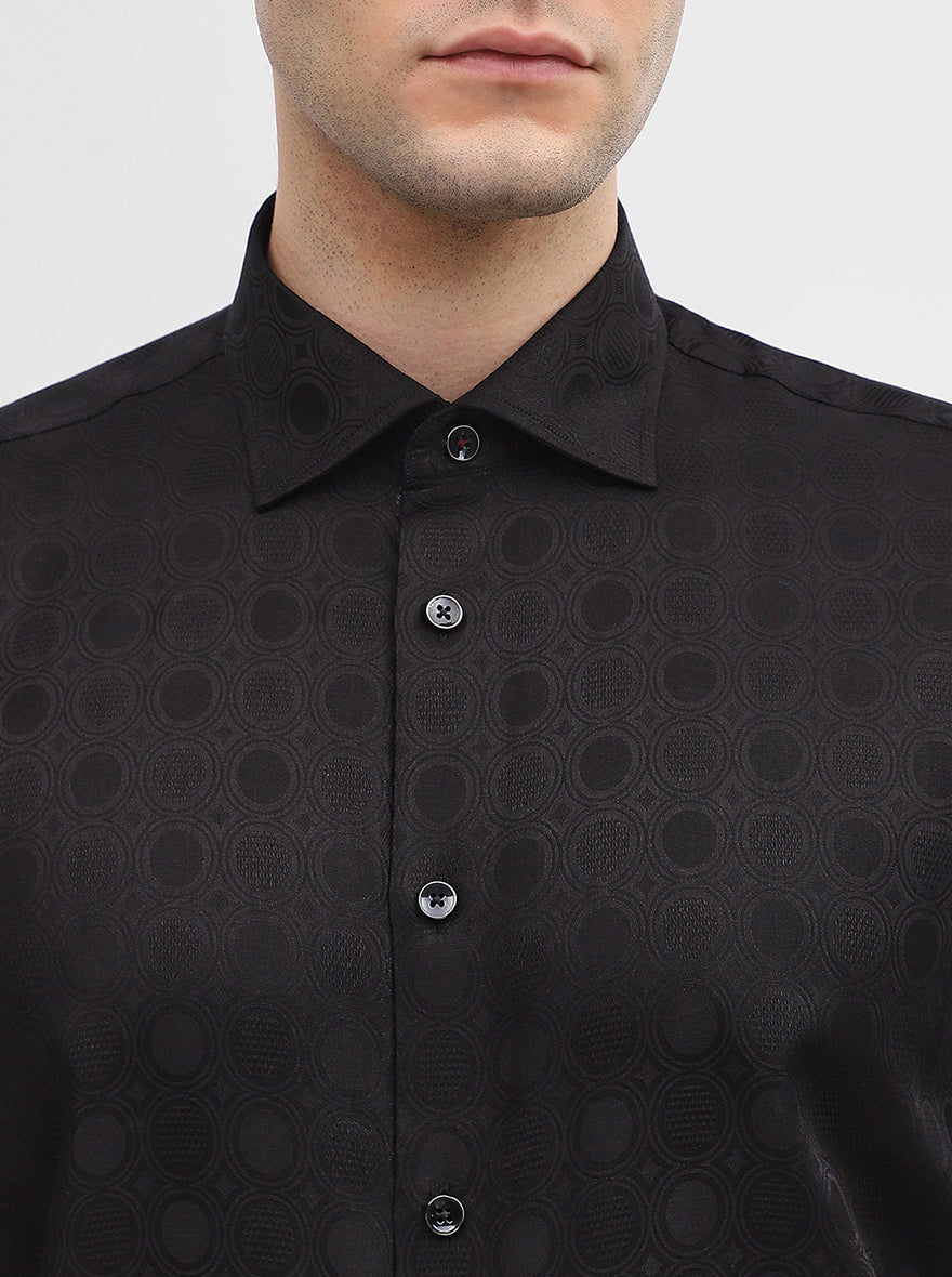 Black Jacquard Slim Fit Party Wear Shirt | Wyre