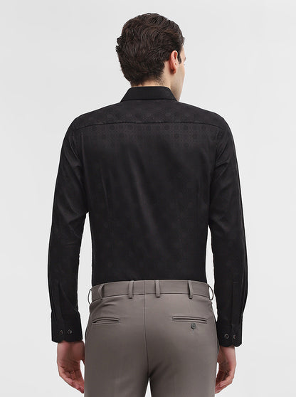 Black Jacquard Slim Fit Party Wear Shirt | Wyre