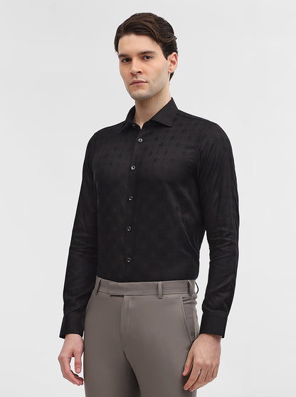 Black Jacquard Slim Fit Party Wear Shirt | Wyre