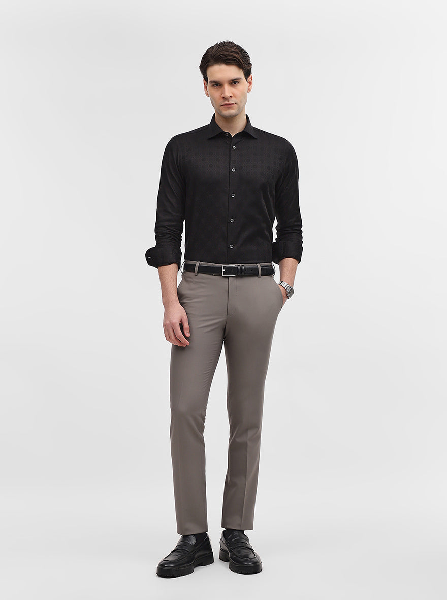 Black Jacquard Slim Fit Party Wear Shirt | Wyre
