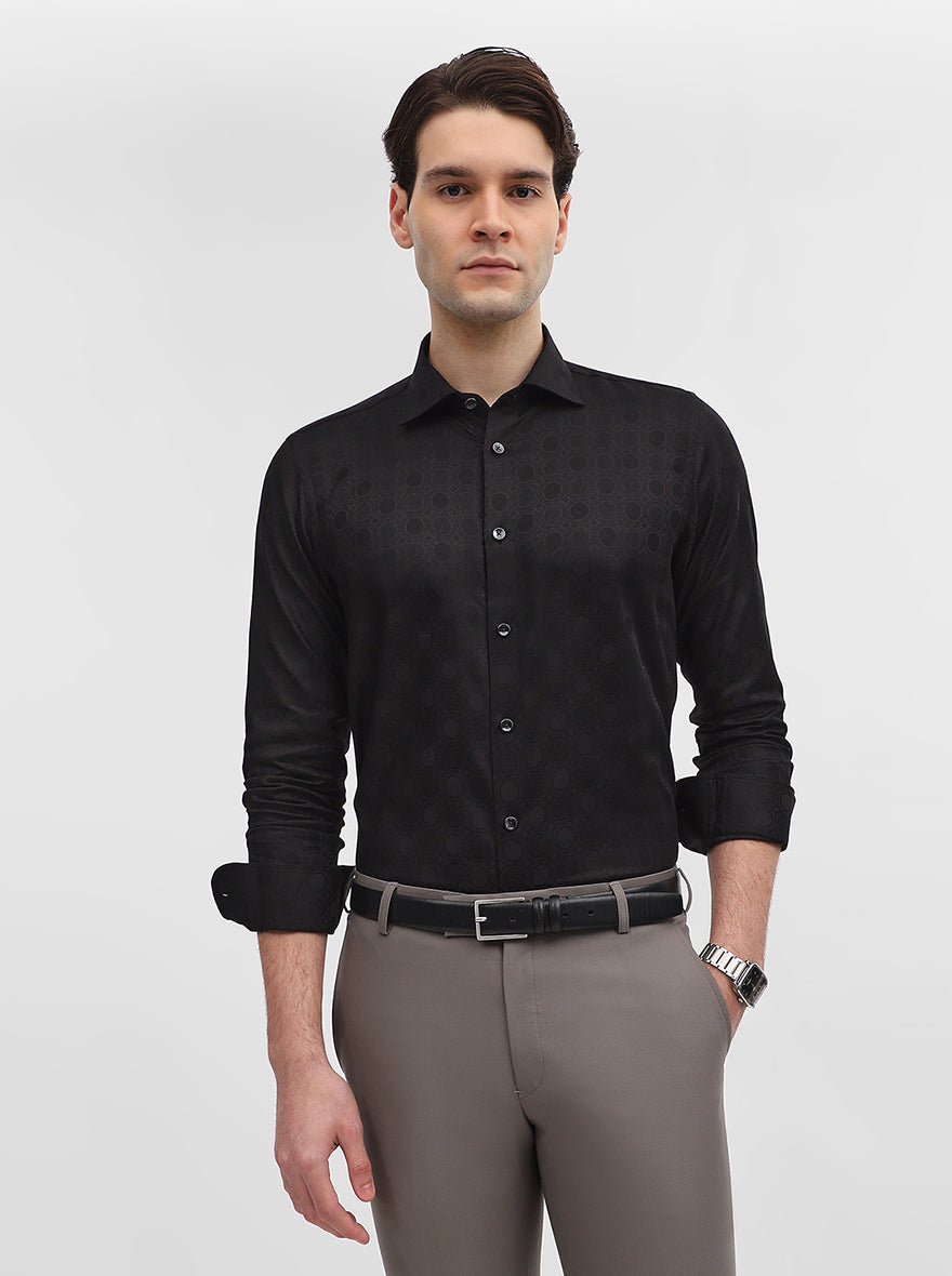 Black Jacquard Slim Fit Party Wear Shirt | Wyre