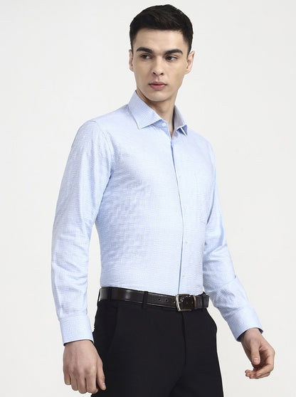 Sky Blue Solid Slim Fit Formal Shirt | Metal