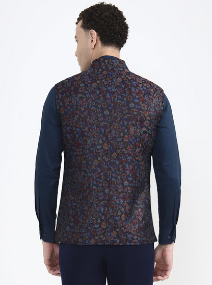 Black & Multicolor Printed Regular Fit Waistcoat | JB X JB