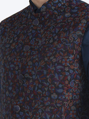 Black & Multicolor Printed Regular Fit Waistcoat | JB X JB