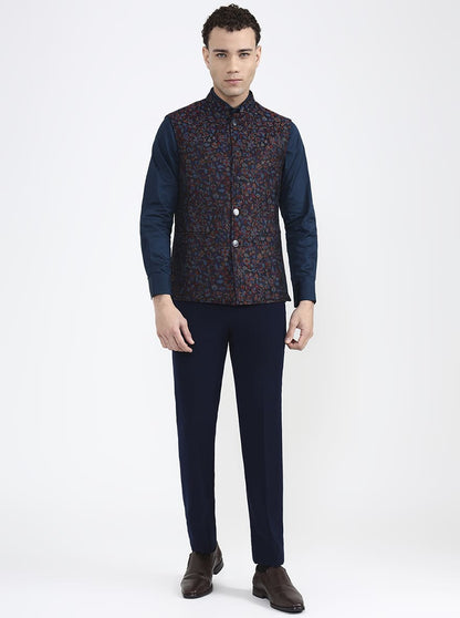 Black & Multicolor Printed Regular Fit Waistcoat | JB X JB