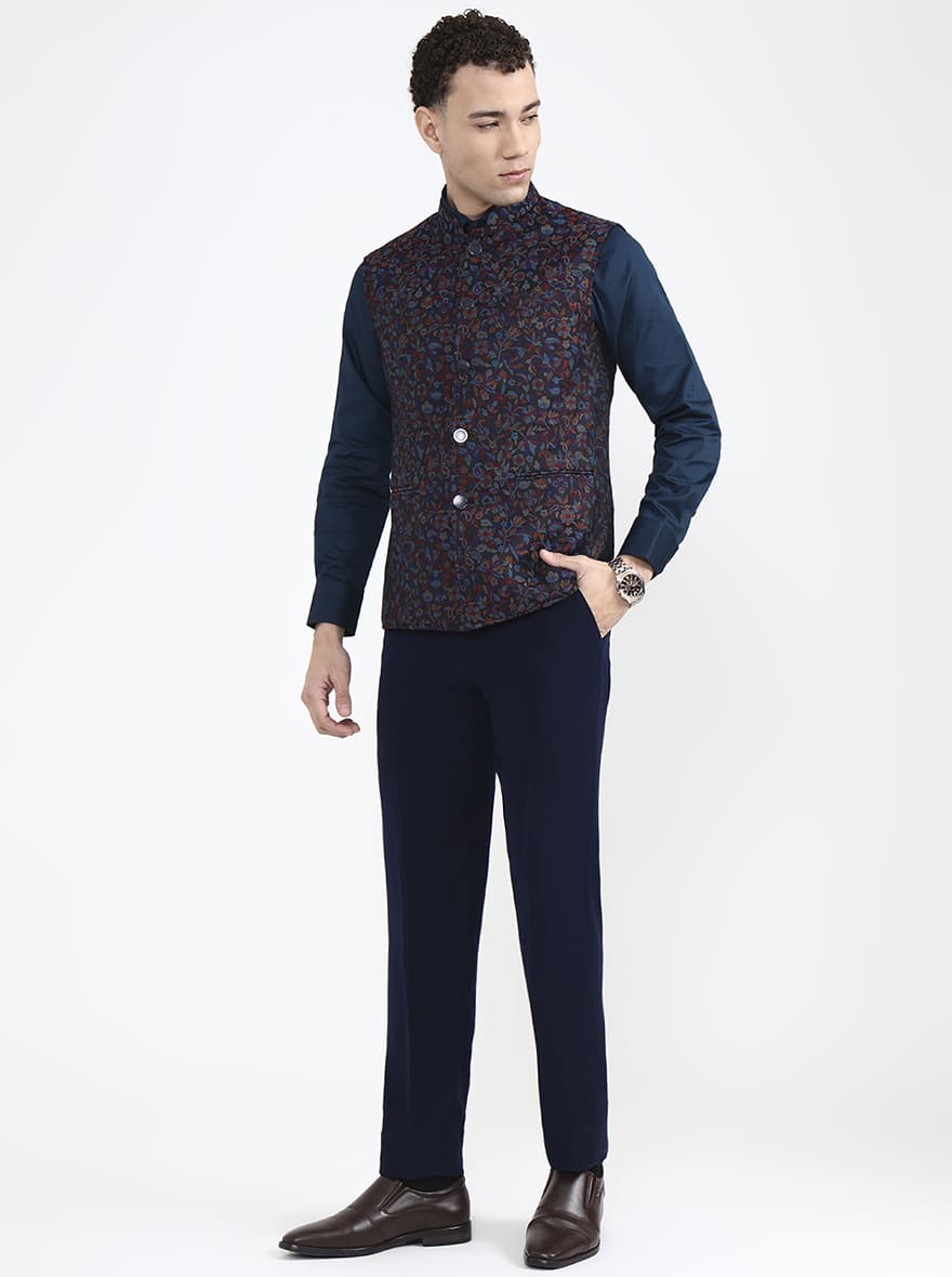 Black & Multicolor Printed Regular Fit Waistcoat | JB X JB