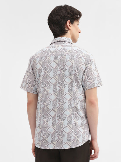 White & Purple Printed Slim Fit Casual Shirt | Greenfibre