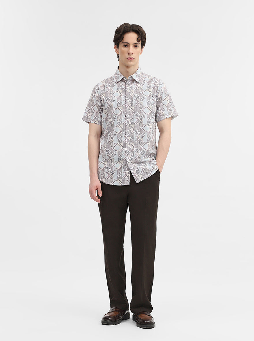 White & Purple Printed Slim Fit Casual Shirt | Greenfibre