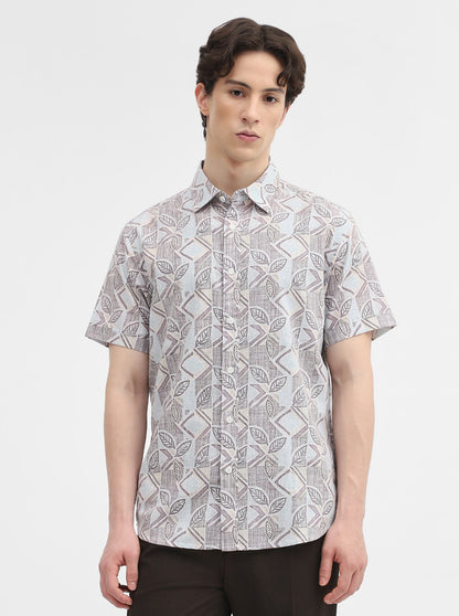 White & Purple Printed Slim Fit Casual Shirt | Greenfibre