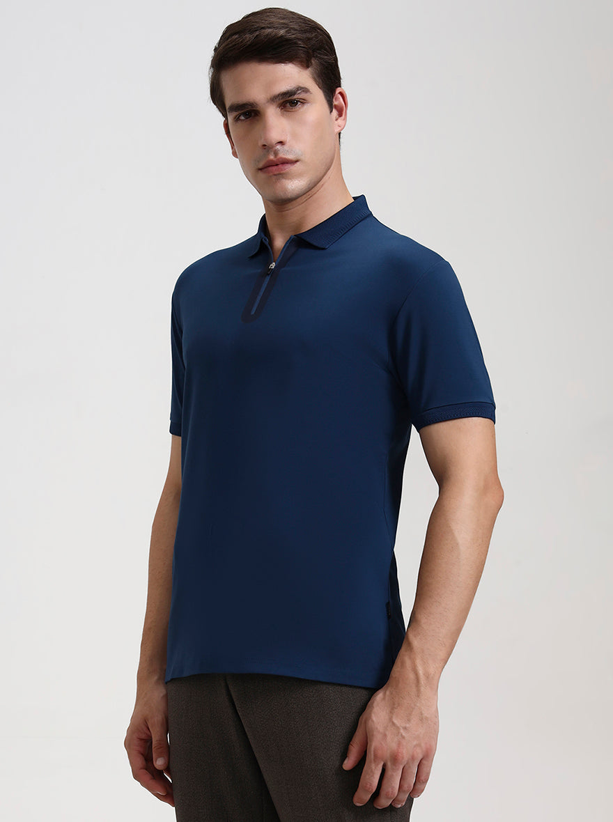 Blue Petrol Solid Slim Fit Polo T-Shirt | JadeBlue