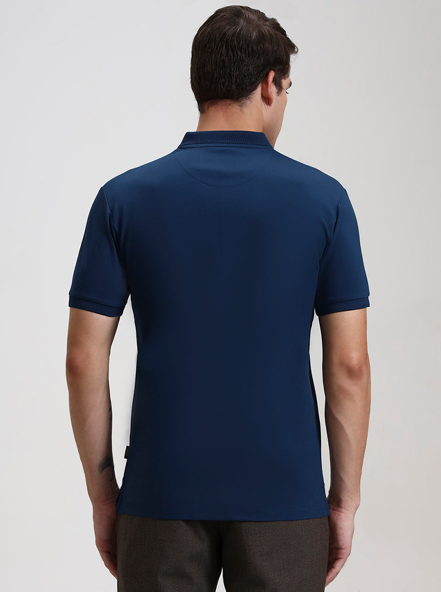 Blue Petrol Solid Slim Fit Polo T-Shirt | JadeBlue