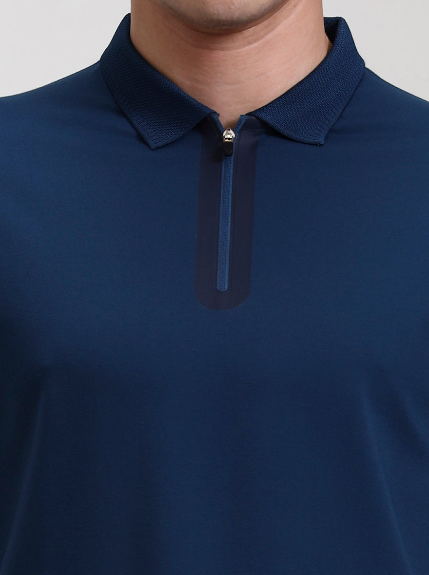 Blue Petrol Solid Slim Fit Polo T-Shirt | JadeBlue