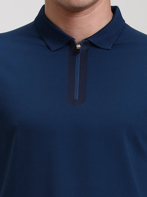 Blue Petrol Solid Slim Fit Polo T-Shirt | JadeBlue