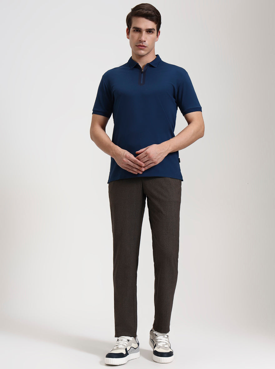 Blue Petrol Solid Slim Fit Polo T-Shirt | JadeBlue