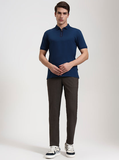 Blue Petrol Solid Slim Fit Polo T-Shirt | JadeBlue
